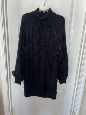 Abercrombie & Fitch Black Cable-Knit Turtleneck Sweater Dress
